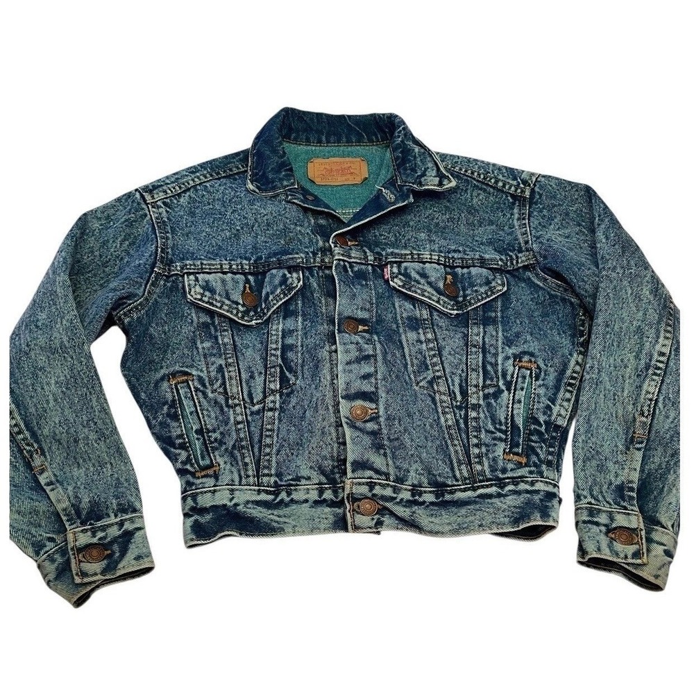 Vintage 80s Levi's Acid Wash Cropped Denim Trucker Jacket USA Womens Sz Medium